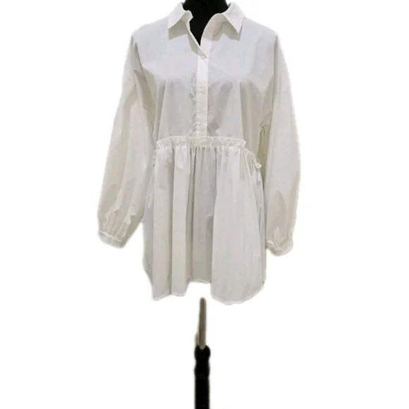 White Long Sleeve Pleated Blouse by Marc New York-NWT-Size Small - Picture 11 of 13